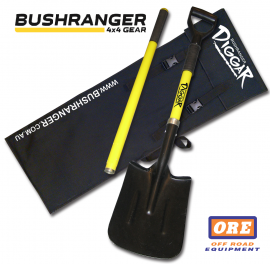 Black and yellow colored shovel with a product name "Diggar Shovel 3 Piece Shovel".